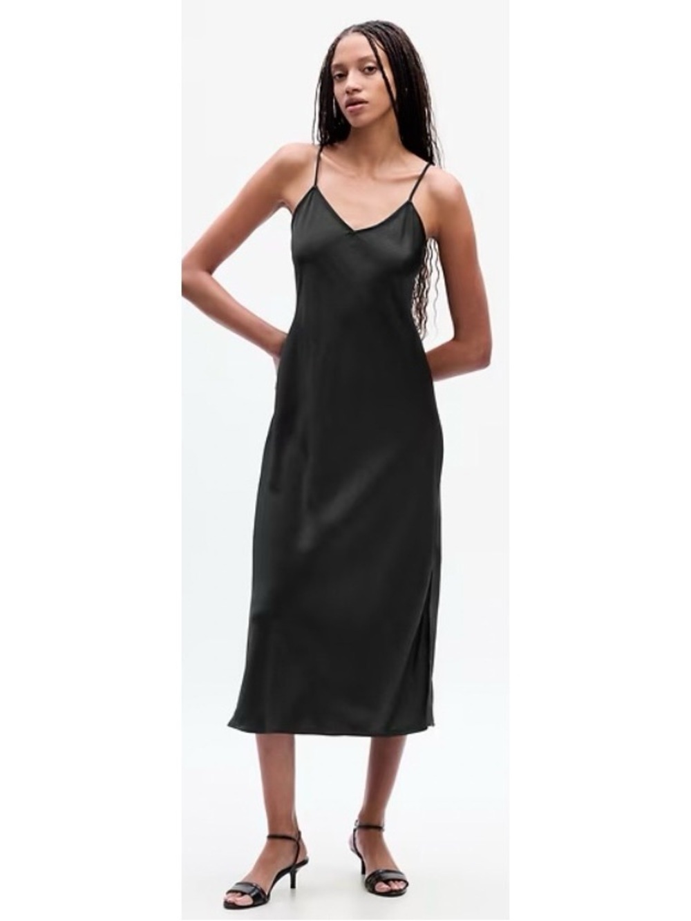 NWT Gap Black Midi Slip Dress Women's XS Going Out LBD Wedding Night Out Travel